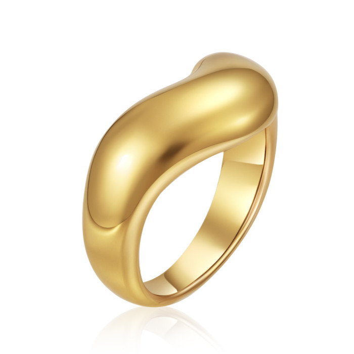 European and American ins trendy minimalist style stainless steel 18K gold-plated curved smooth plain ring for women, niche design tail ring