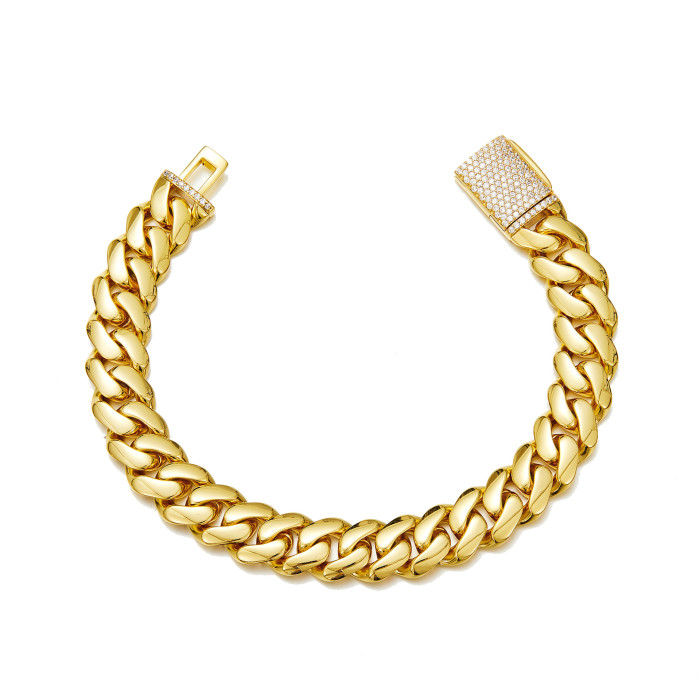 8-22mm Men's Gold Stainless Steel Cuban Chain Thin Flip Clasp Diamond Buckle Bracelet JMBZ