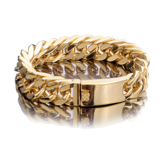 15mm double-woven chain stainless steel titanium steel polished vacuum-plated men's bracelet jewelry in European and American hip-hop style