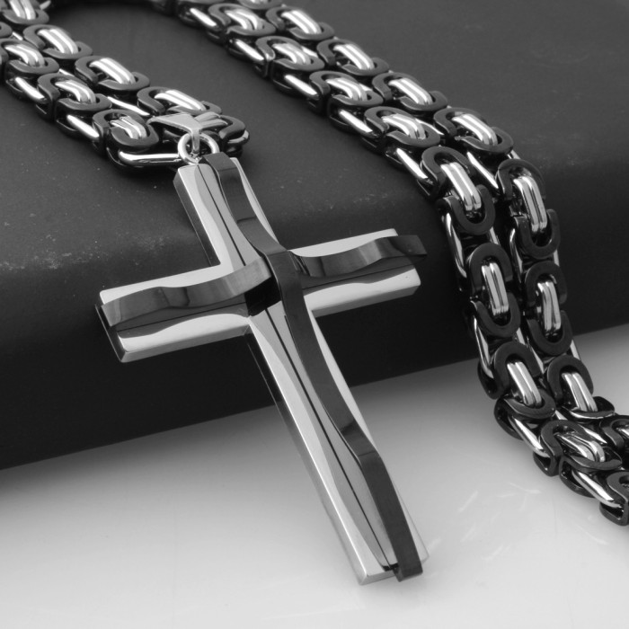 Cross-border e-commerce supply titanium steel stainless steel men's necklace steel-colored cross pendant necklace new model