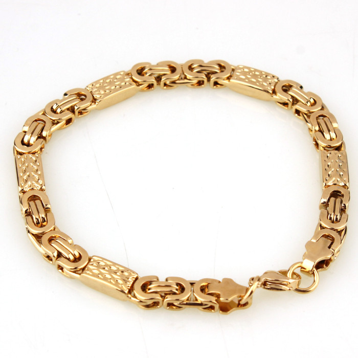 Cross-border e-commerce supply: Stainless steel, titanium steel, gold-plated men's square flat chain necklace + bracelet set, in stock