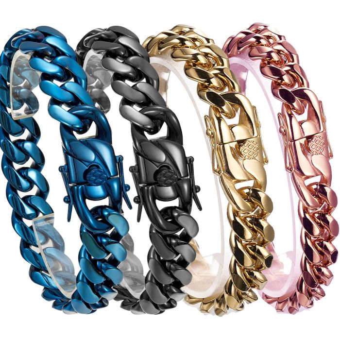 14mm thin Cuban chain European and American men's hip-hop stainless steel titanium steel encrypted electroplated bracelet with steel clasp JMGK