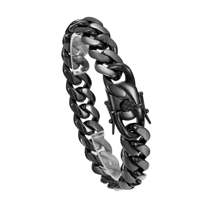 14mm thin Cuban chain European and American men's hip-hop stainless steel titanium steel encrypted electroplated bracelet with steel clasp JMGK