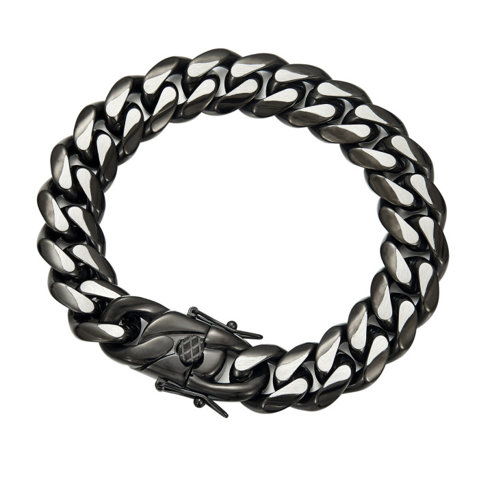 14mm thin Cuban chain European and American men's hip-hop stainless steel titanium steel encrypted electroplated bracelet with steel clasp JMGK