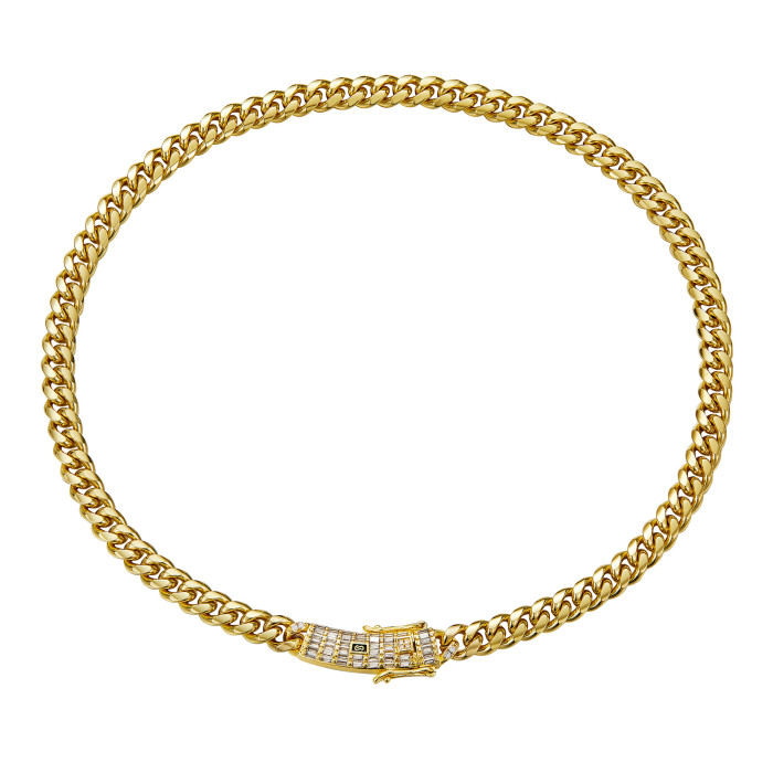 Fashionable and simple zircon buckle titanium steel stainless steel jewelry Cuban chain men's hip-hop necklace plated with 14k gold scwk