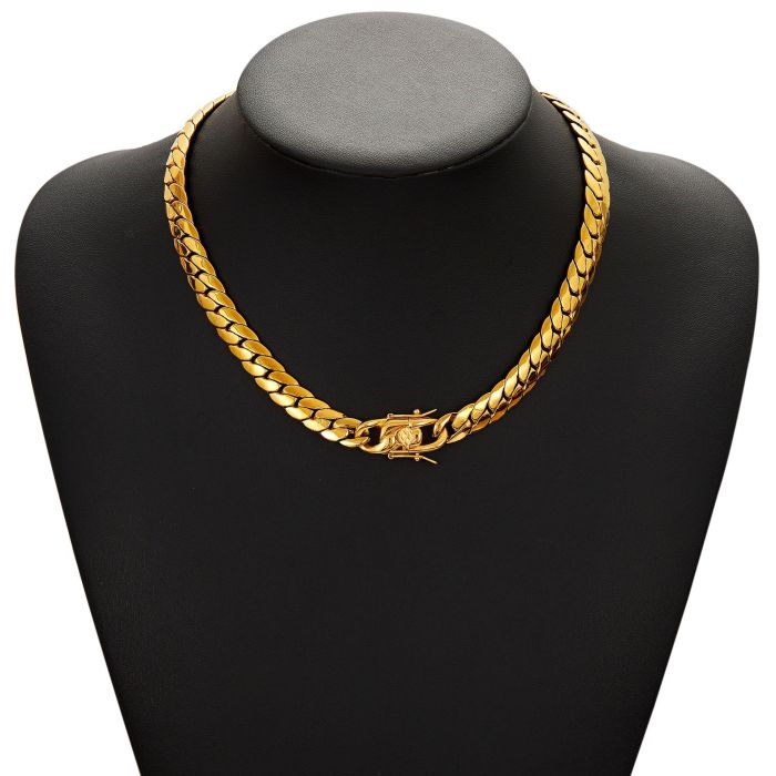 Men's vacuum-plated gold necklace, stainless steel horsewhip chain, encrypted flat chain with steel clasp, collarbone chain, neck chain