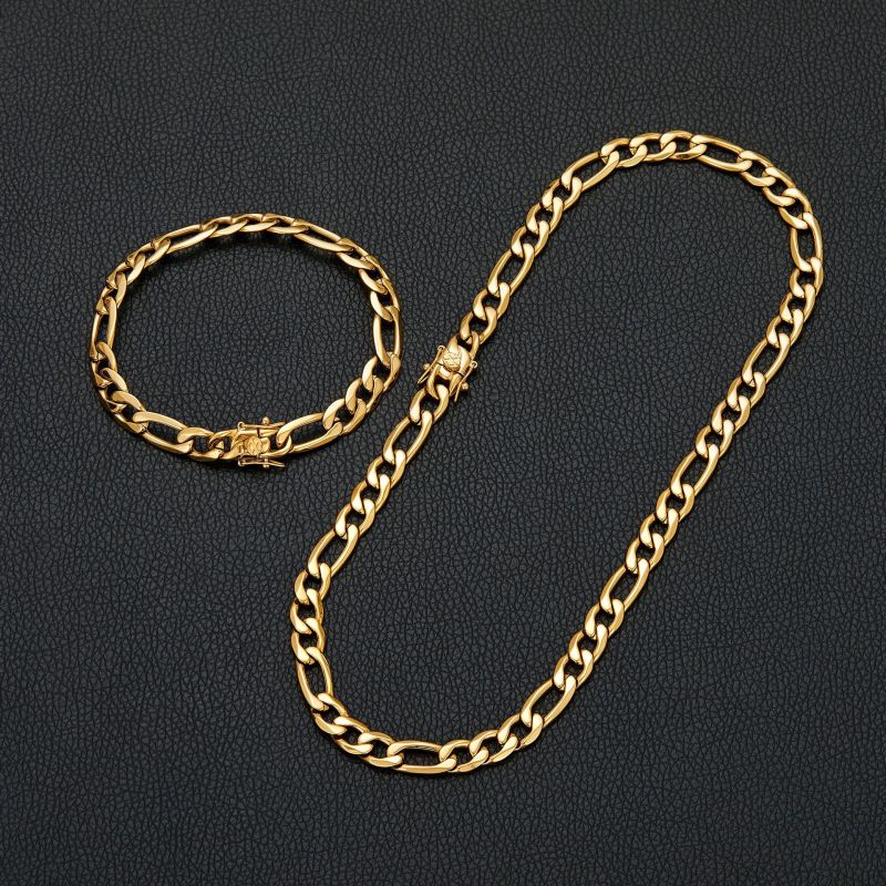 Men's New Stainless Steel Thin NK Chain Vacuum Electroplated Gold Mirror Polished Necklace with Unique Steel Clasp 8mm