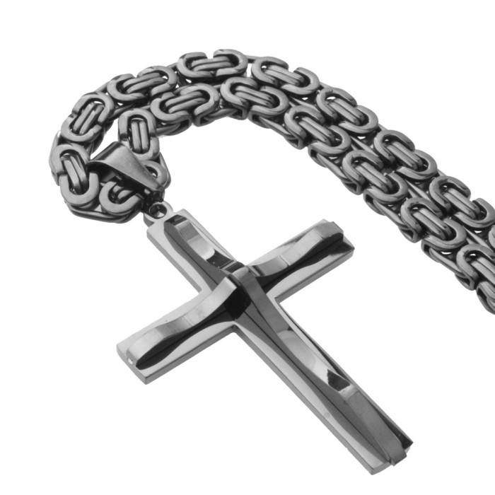 Cross-border e-commerce supply titanium steel stainless steel men's necklace steel-colored cross pendant necklace new model