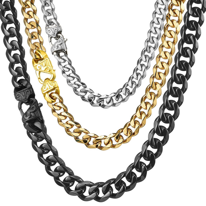 Cross-border e-commerce 15mm necklace stainless steel titanium steel six-sided polished Cuban chain with cast clasp men's necklace JMHW