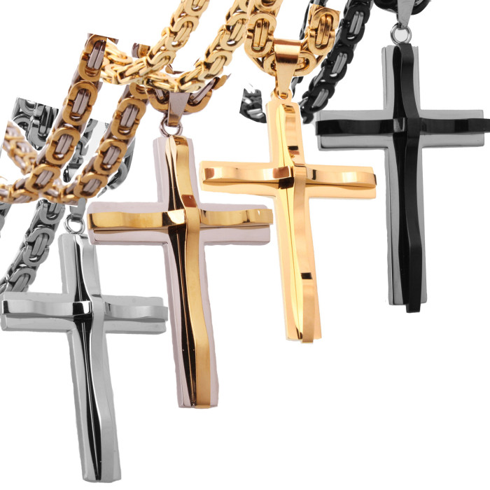 Cross-border e-commerce supply titanium steel stainless steel men's necklace steel-colored cross pendant necklace new model
