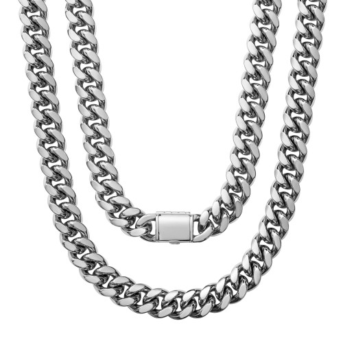 Cross-border European and American stainless steel hip-hop Cuban necklace, silver color, polished titanium steel necklace for men and women