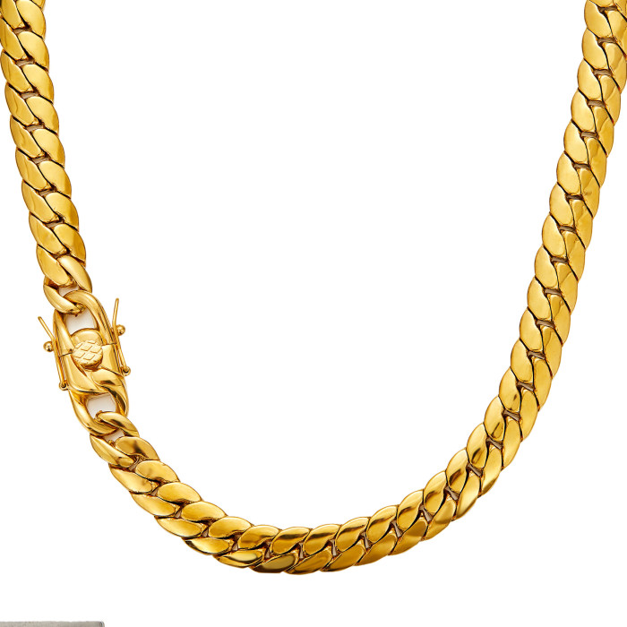 Men's vacuum-plated gold necklace, stainless steel horsewhip chain, encrypted flat chain with steel clasp, collarbone chain, neck chain