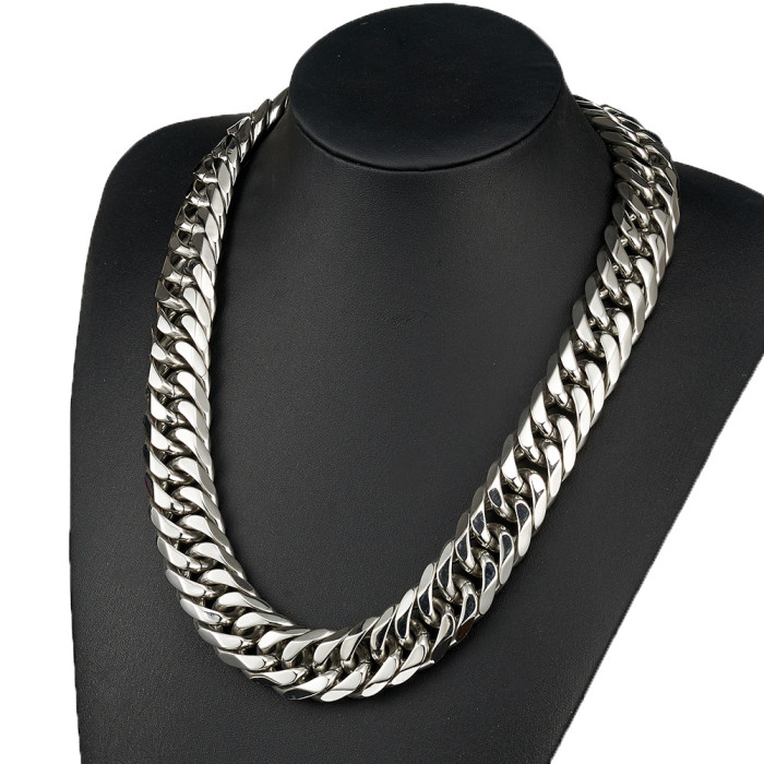 AliExpress eBay Amazon Titanium Steel Steel Color Double Buckle Necklace for Men, Thick Style, Manufacturer's Direct Shipping Jewelry