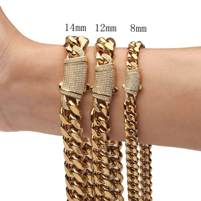 6mm-14mm new 18K gold Cuban chain stainless steel titanium steel encrypted chain necklace with zircon clasp JMWZ