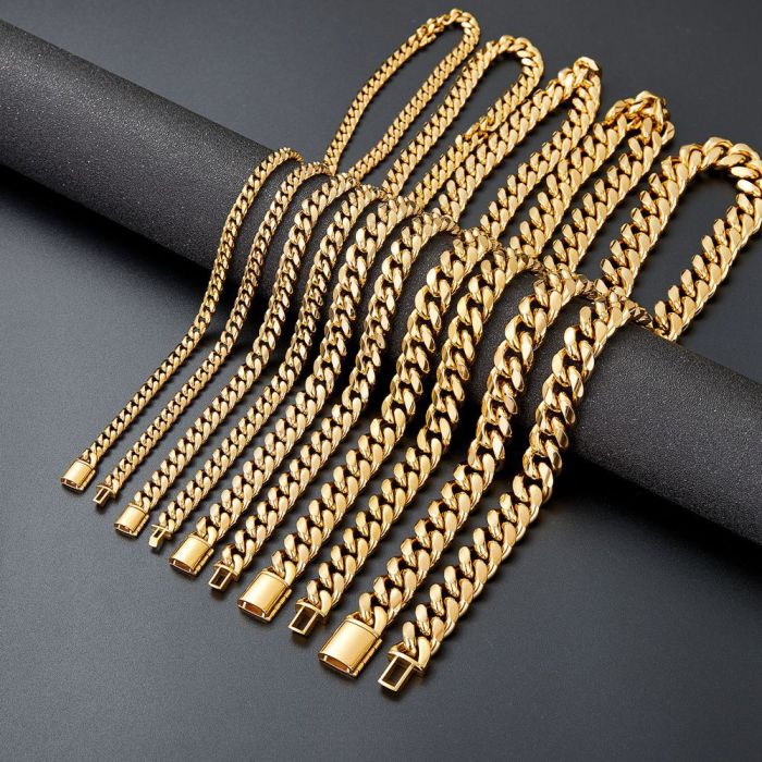 6/8/10/12/14mm stainless steel Cuban chain necklace with flip clasp, arc-shaped necklace, men's titanium steel 18K gold necklace