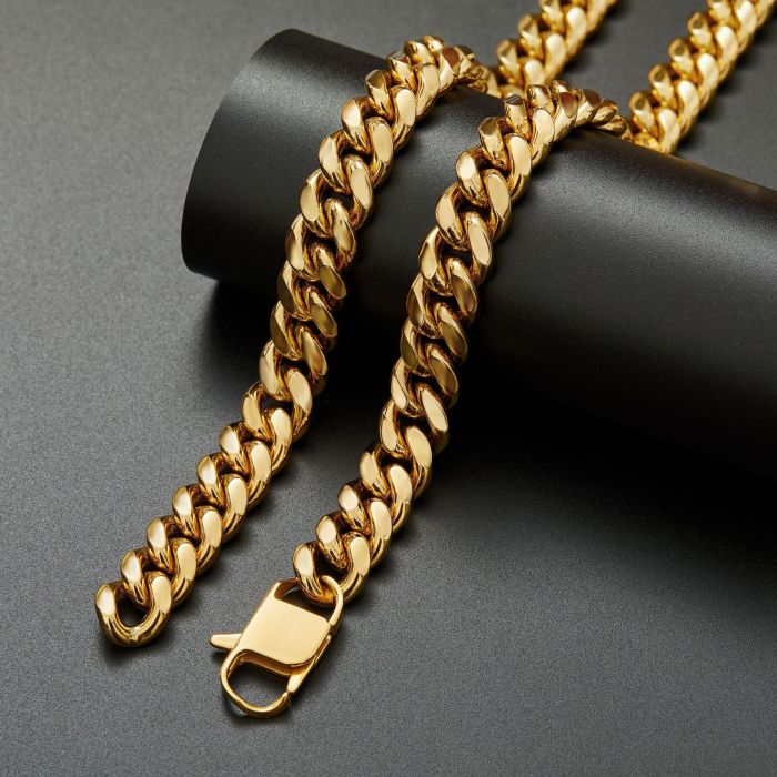6/8/10/12/14mm Men's 18K Gold Plated Stainless Steel Chain Encrypted Cuban Chain Necklace