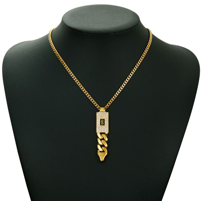 New women's jewelry set: stainless steel Cuban chain pendant earrings with micro-inlaid zirconia and S-clasp, fashionable and trendy