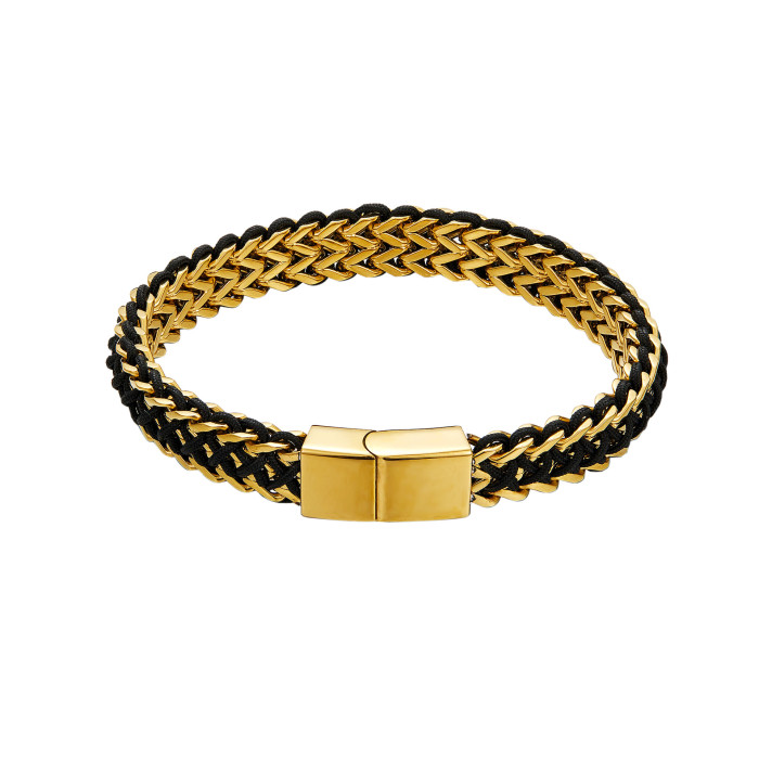 Men's Gold Double Row Welded Square Chain Bracelet Stainless Steel Braided Bracelet with Magnetic Clasp BZSZ