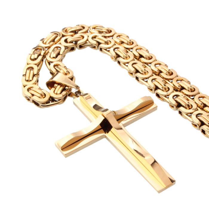 Cross-border e-commerce supply titanium steel stainless steel men's necklace steel-colored cross pendant necklace new model