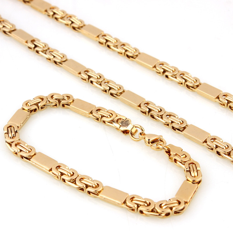 eBay AliExpress in-stock men's simple and stylish stainless steel titanium steel gold chain necklace and bracelet set