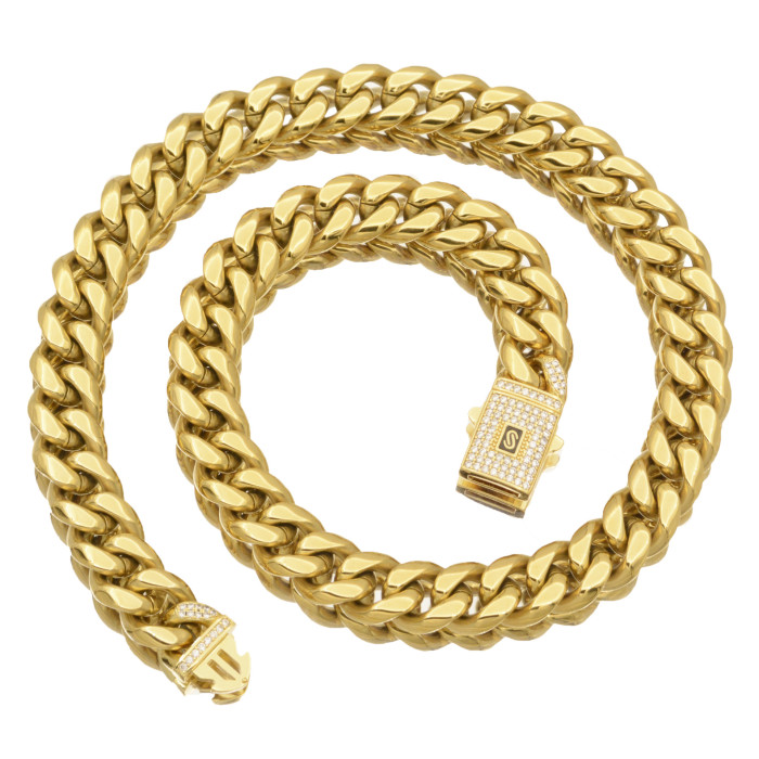 New Cuban Chain Men's Gold Stainless Steel Titanium Steel Encrypted Chain Necklace Hip Hop Jewelry 6-14mm SFZK2