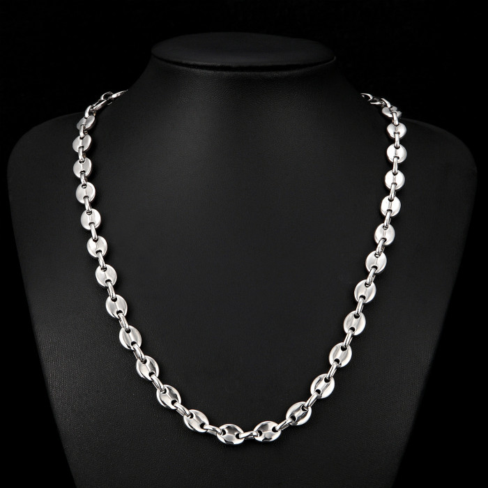 Cross-border e-commerce men's necklace, titanium steel stainless steel coffee bean pig nose chain necklace, direct sales from manufacturer, in stock