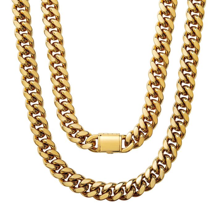 6/8/10/12/14mm stainless steel Cuban chain necklace with flip clasp, arc-shaped necklace, men's titanium steel 18K gold necklace