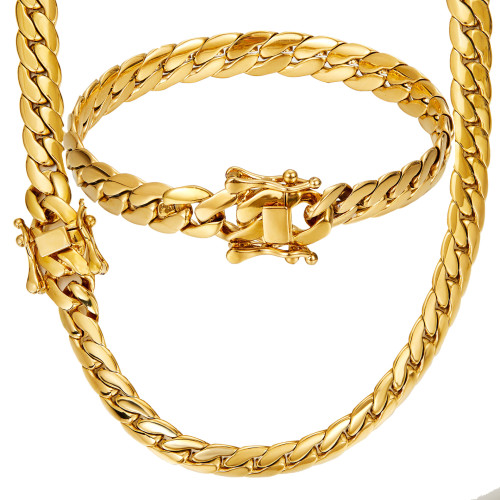 Men's gold necklace, stainless steel horsewhip chain, encrypted flat chain, new dragon head clasp necklace, collarbone chain, neck chain