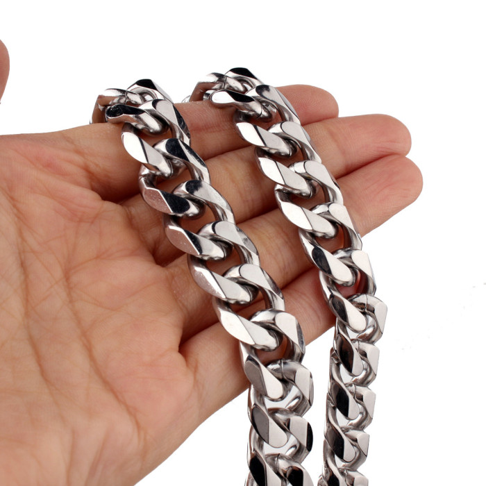 8/10/13/15/17/19mm Men's Titanium Steel Stainless Steel Hexagonal Polished Silver Necklace Thick Chain Choker