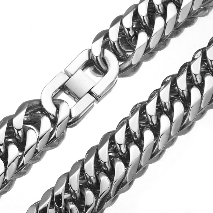 AliExpress eBay Amazon Titanium Steel Steel Color Double Buckle Necklace for Men, Thick Style, Manufacturer's Direct Shipping Jewelry