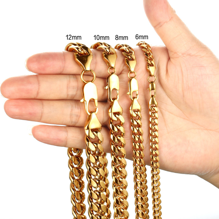 6/8/10/12mm wide men's titanium steel necklace, stainless steel, Cuban steel color, encrypted single six gold-tone necklace JMDL
