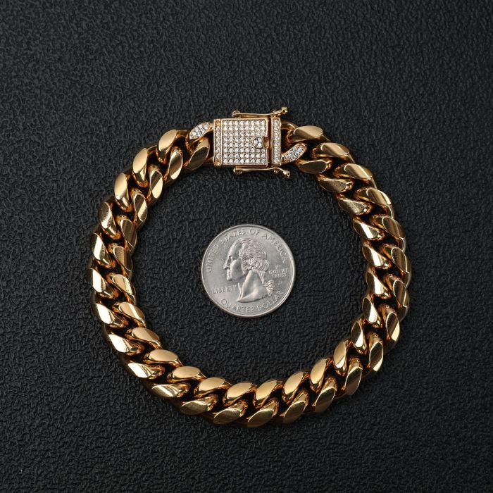 12mm Men's Hip Hop Rock 18K Gold Cuban Chain with White Diamond Titanium Stainless Steel Necklace and Bracelet JMBKZ