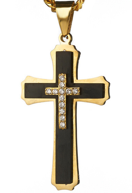 Pendant Necklace Stainless Steel Men's Multi-layer Cross Pendant with Diamond Zircon, Popular European and American Jewelry