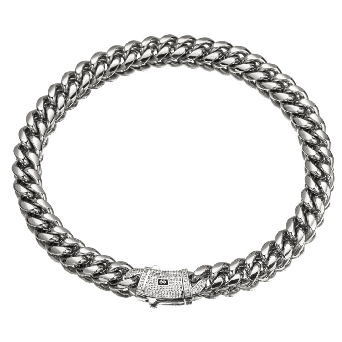 European and American stainless steel Cuban chain wholesale necklace, Miami zircon spring clasp men's necklace and bracelet, popular accessories