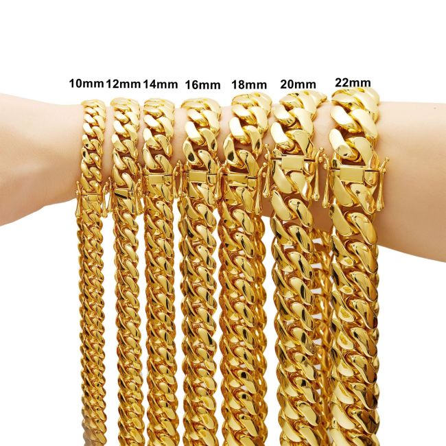 New Men's Hip-Hop Jewelry Stainless Steel Titanium Steel Thin Cuban Chain Necklace Vacuum Gold Plated JMXLT