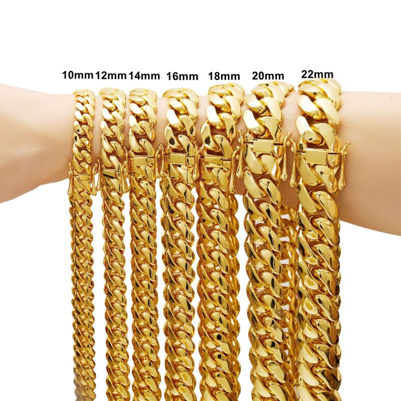 New Men's Hip-Hop Jewelry Stainless Steel Titanium Steel Thin Cuban Chain Necklace Vacuum Gold Plated JMXLT