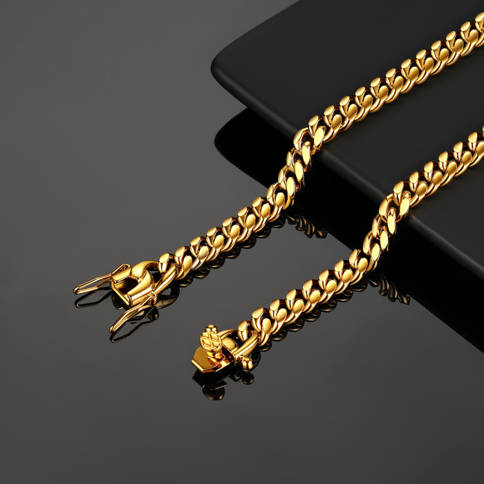 Amazon Wish AliExpress New 18K Gold Cuban Chain Dragon Head Buckle Necklace Stainless Steel Encrypted JMGK
