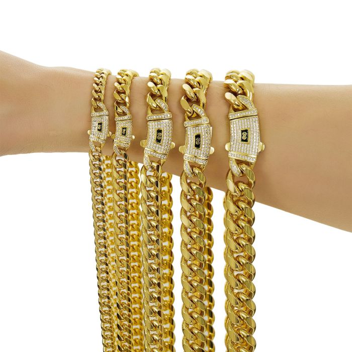 14K Gold Plated Stainless Steel Titanium Steel Encrypted Cuban Men's Necklace 6-14mm Wide SWZK