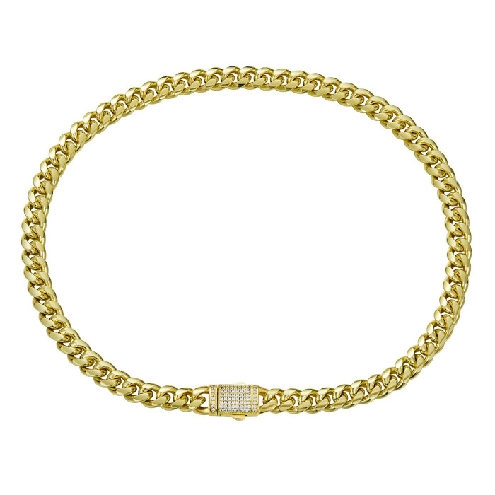 Men's Hip-Hop Fashion Jewelry Electroplated 14K Gold Stainless Steel Titanium Steel Cuban Chain Necklace