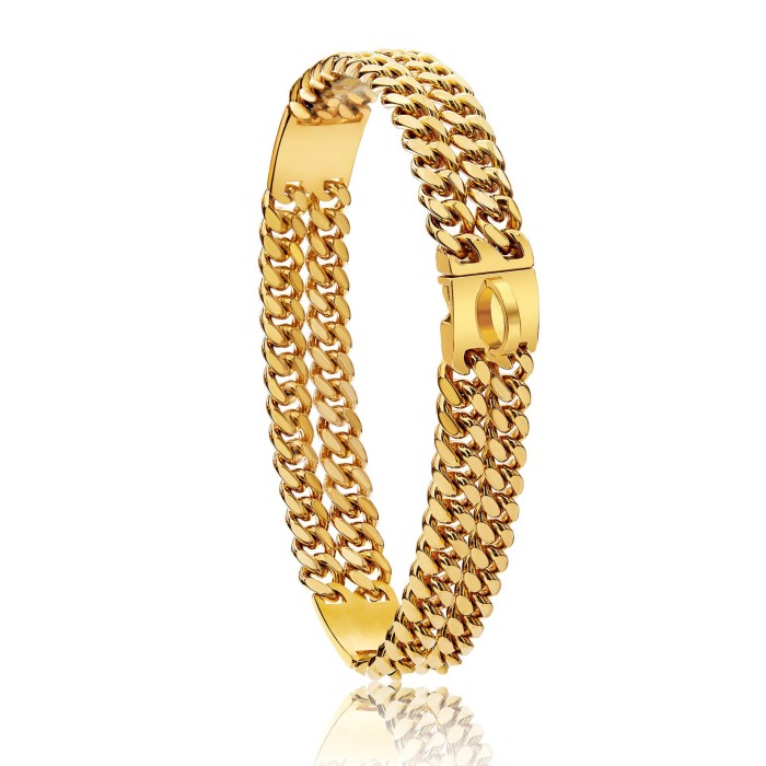 12mm double-row gold encrypted chain ID tag metal dog collar leash with simple buckle