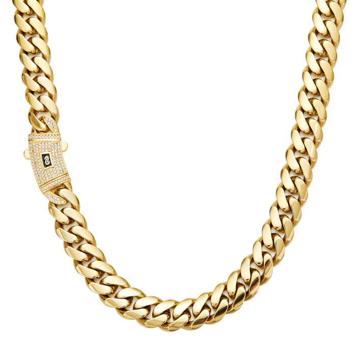 Vacuum-plated 12k gold chain stainless steel titanium steel encrypted Cuban men's necklace 6-14mm wide SWZK12