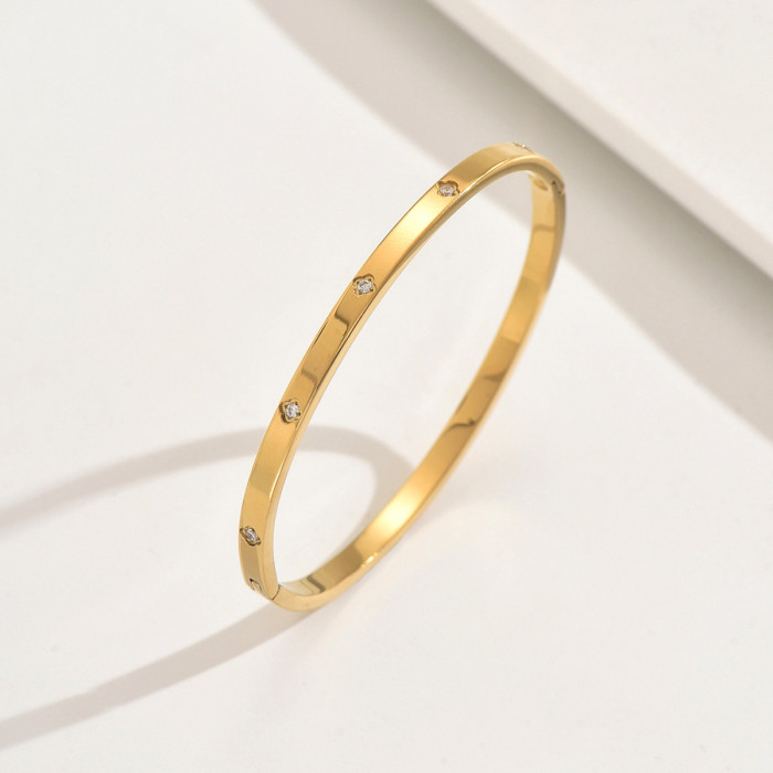 European and American jewelry with geometric texture + full-diamond thin bracelet + diamond-embellished wide bangle three-piece set, light luxury ins style