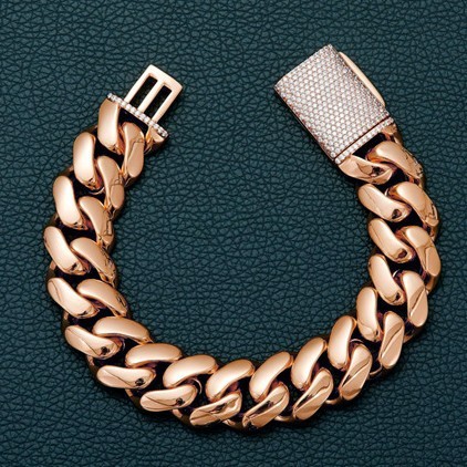 Men's jewelry rose gold Cuban chain necklace, thin cut encrypted chain with flip cover and micro-inlaid zircon diamond clasp N-JMBZ
