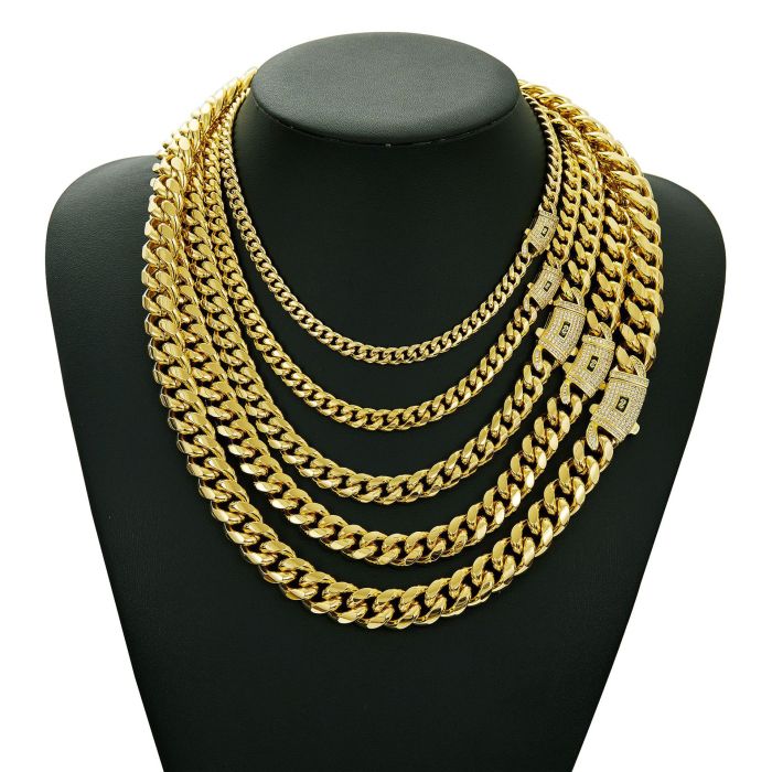 14K Gold Plated Stainless Steel Titanium Steel Encrypted Cuban Men's Necklace 6-14mm Wide SWZK