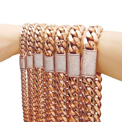 Men's jewelry rose gold Cuban chain necklace, thin cut encrypted chain with flip cover and micro-inlaid zircon diamond clasp N-JMBZ