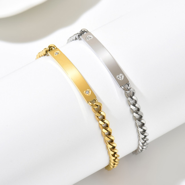 Cross-border European and American style smooth bracelet, elegant and fashionable, stainless steel with heart-shaped diamond inlay, personalized, simple and creative, can be engraved