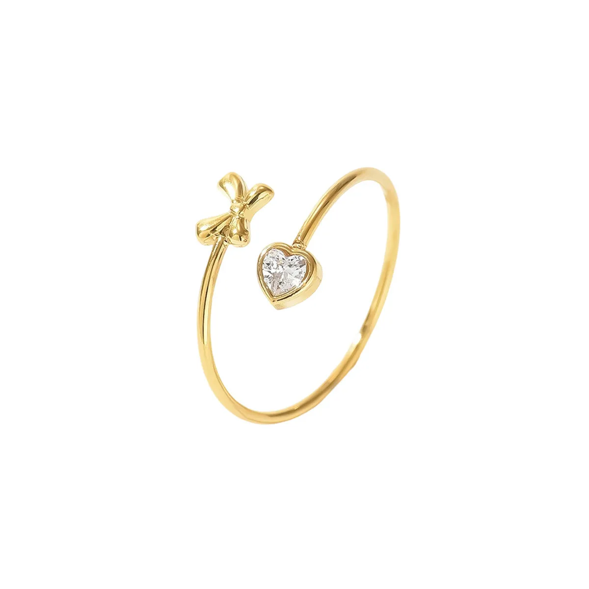 Gold-plated diamond ring set, rose/heart/bowknot design, light luxury, stackable, unique design ring