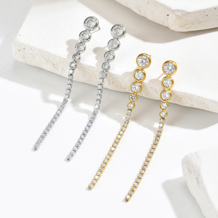 Gold-plated zircon water drop long earrings, unique design long drop earrings, elegant and sophisticated commuter earrings