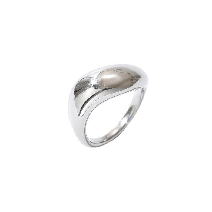 Unique mother-of-pearl geometric two-tone irregular stainless steel ring with irregular texture and diamond embellishments, light luxury fashion ring