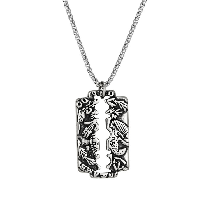 gold-silver two-tone retro carved pendant necklace, niche and unique titanium steel pendant with hip-hop street style